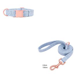 Pet Dog Collar Engraving Anti-Lost Traction Rope Supplies (Option: Beige Blue-Set No Lettering-M)