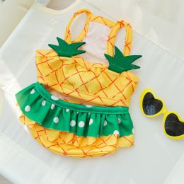 Dog Cute Bee Shape Swimsuit Suspenders Bifeet (Option: Yellow pineapple-2XL)