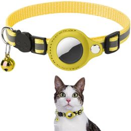 Pet Collar With Bell Airtag Reflective Collar (Color: Yellow)