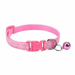 Dog Footprint Printing Applique Bell Collar (Color: Pink)