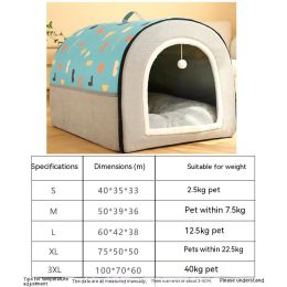 Warm Semi-enclosed Removable And Washable Two-color Geometric Pattern House Kennel (Option: Blue Gray-S)