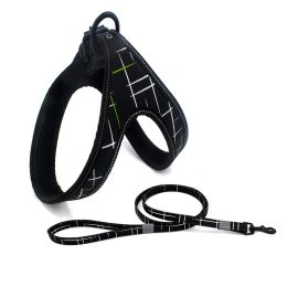 Colorful Printed Oxford Fabric Reflective Pet Harness (Option: Black line traction rope-L)