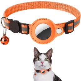 Pet Collar With Bell Airtag Reflective Collar (Color: Orange)