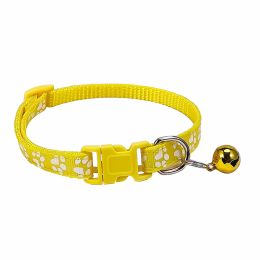 Dog Footprint Printing Applique Bell Collar (Color: Yellow)