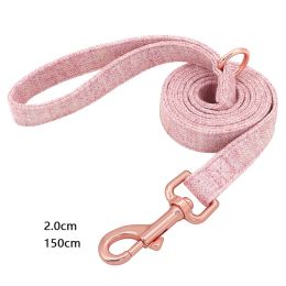 Pet Dog Collar Engraving Anti-Lost Traction Rope Supplies (Option: Fragrant Pink-Leash No Lettering-L)