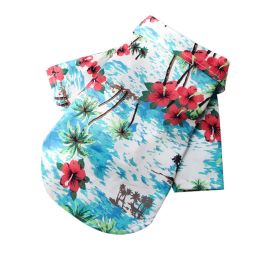 Small And Medium Dogs Beach Pineapple Shirt Hawaiian Pet Dog Cat Golden Retriever Spring And Summer Four Seasons Clothes (Option: Shirt Island Style Lake Blue-S)