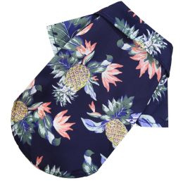 Small And Medium Dogs Beach Pineapple Shirt Hawaiian Pet Dog Cat Golden Retriever Spring And Summer Four Seasons Clothes (Option: Pineapple Shirt Navy Blue-S)