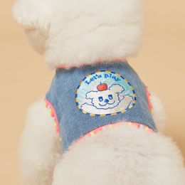 INS Style Korean Style Dark Denim Puppy Embroidery Breathable Four Seasons Chest Strap (Option: Light Blue-M)