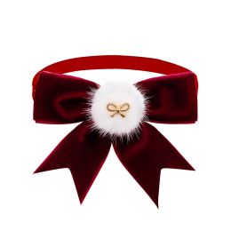 Pet Tie Solid Color Bow Jewelry Suede Adjustable (Option: Dark Red)