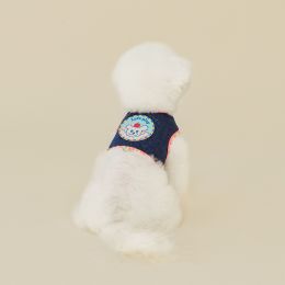 INS Style Korean Style Dark Denim Puppy Embroidery Breathable Four Seasons Chest Strap (Option: Dark Blue-M)