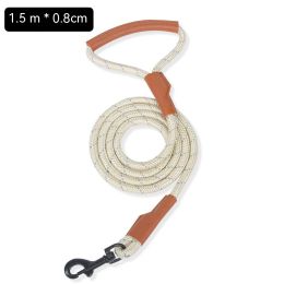 New Dog Breast Strap Saddle Pet Harness Breathable Reflective Dog Suspenders Pet Hand Holding Rope Wholesale (Option: Beige Leather Round Rope-M)