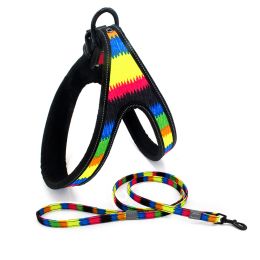 Colorful Printed Oxford Fabric Reflective Pet Harness (Option: Neon same color leash-L)