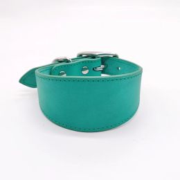 Real Leather Cowhide Pet Collar (Option: Emerald-L)