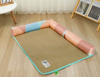 Pet Mat Ice Rattan Weaving (Option: Geometric color block-2XL)