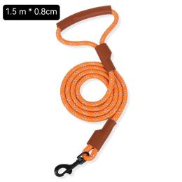 New Dog Breast Strap Saddle Pet Harness Breathable Reflective Dog Suspenders Pet Hand Holding Rope Wholesale (Option: Orange Leather Round Rope-M)