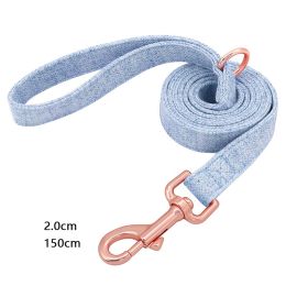 Pet Dog Collar Engraving Anti-Lost Traction Rope Supplies (Option: Beige Blue-Leash No Lettering-L)