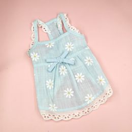 Dog Clothes Lace Skirt Cat Sunflower Printing (Option: Blue-XL)