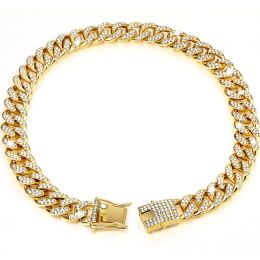 Diamond Hip Hop Dog Collar Necklace (Option: Gold-28inch 70cm)